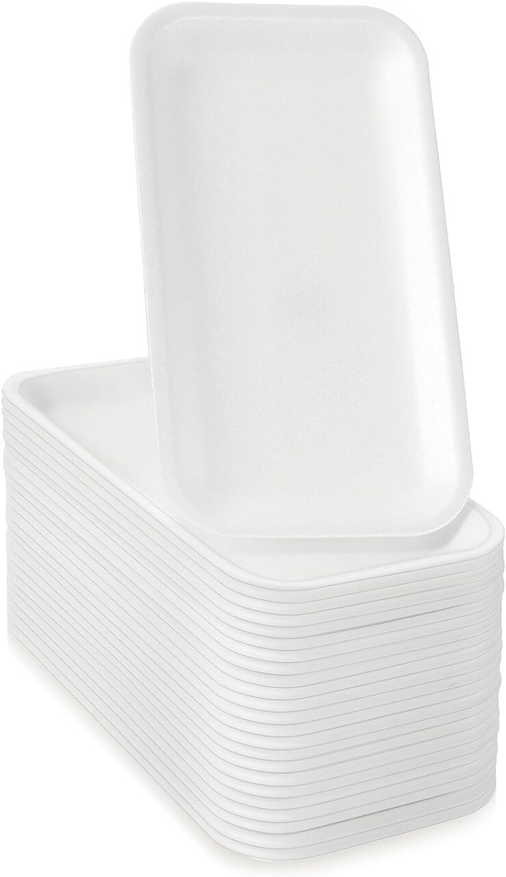 50 Pcs Crafts Foam Trays, White Foam Meat Tray Food Tray Paint and Ink Mixing Trays Rectangle School Printmaking Foam Trays for DIY Art Craft Dissecting(8 x 4 x 1 Inches)
